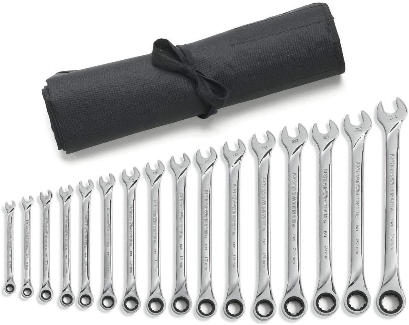 GEARWRENCH 16 Pc. 12 Pt. XL Ratcheting Combination Wrench Set with Tool Roll, Metric - 85099R