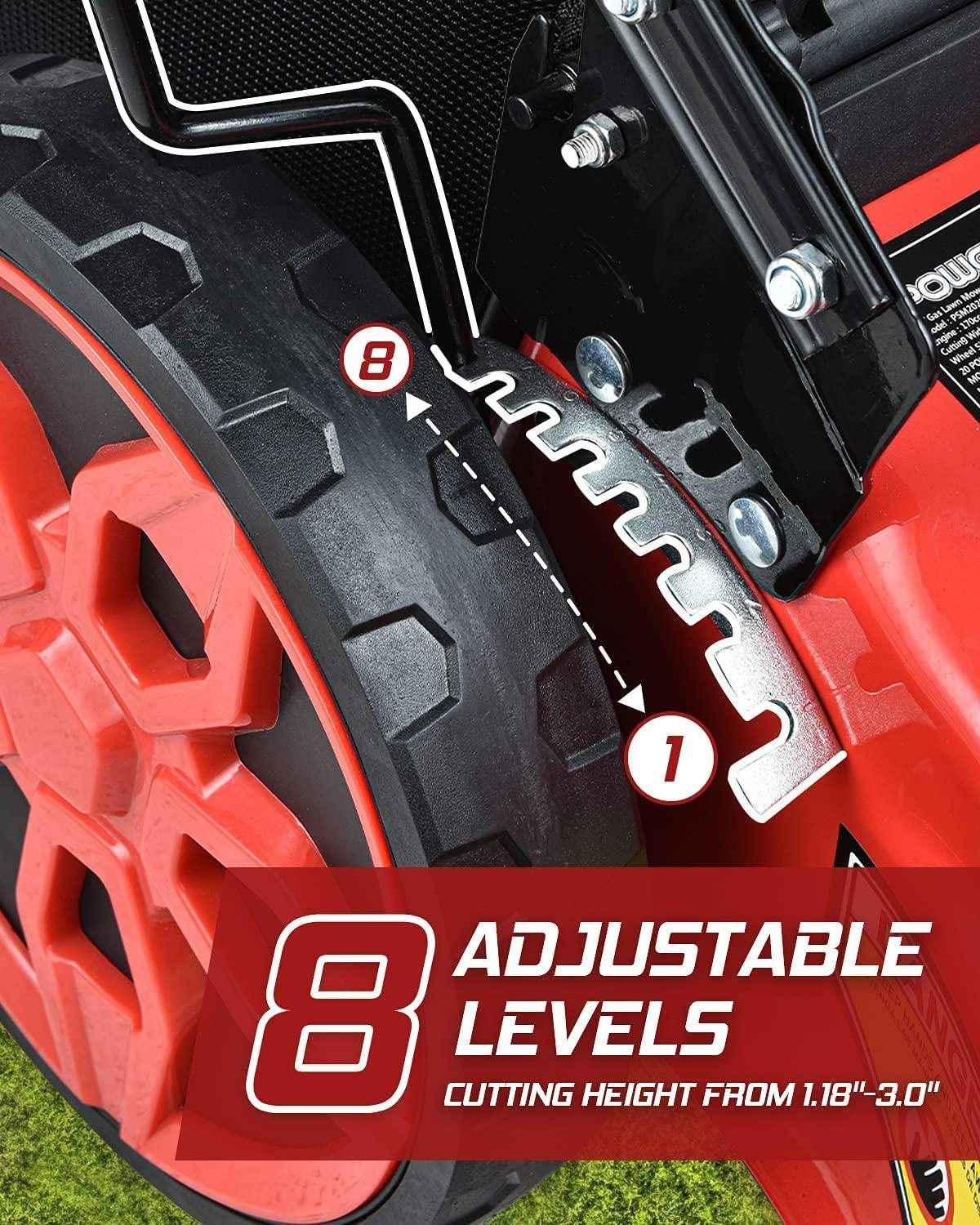 PowerSmart Self Propelled Lawn Mower, 20-Inch & 170CC, 3 Wheels Mowing Easier, 4-Stroke Engine, 3-in-1 Gas Mower with Bag, 8 Adjustable Cutting Height