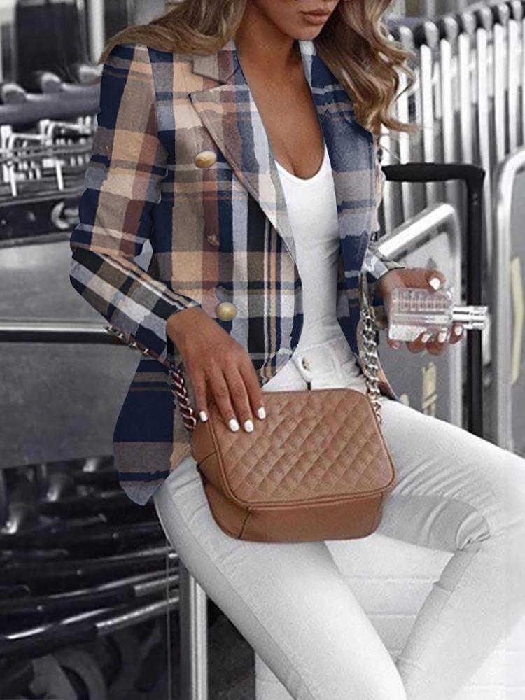 Fashion Plaid Long Sleeve Blazer