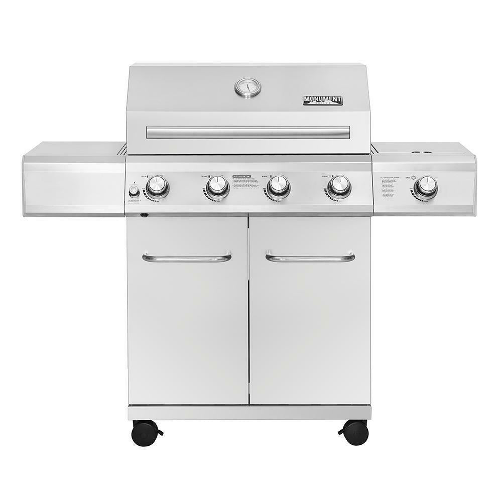 Monument Propane Gas Grill LED Controls  Steel 4 Burners 1 Side Burner