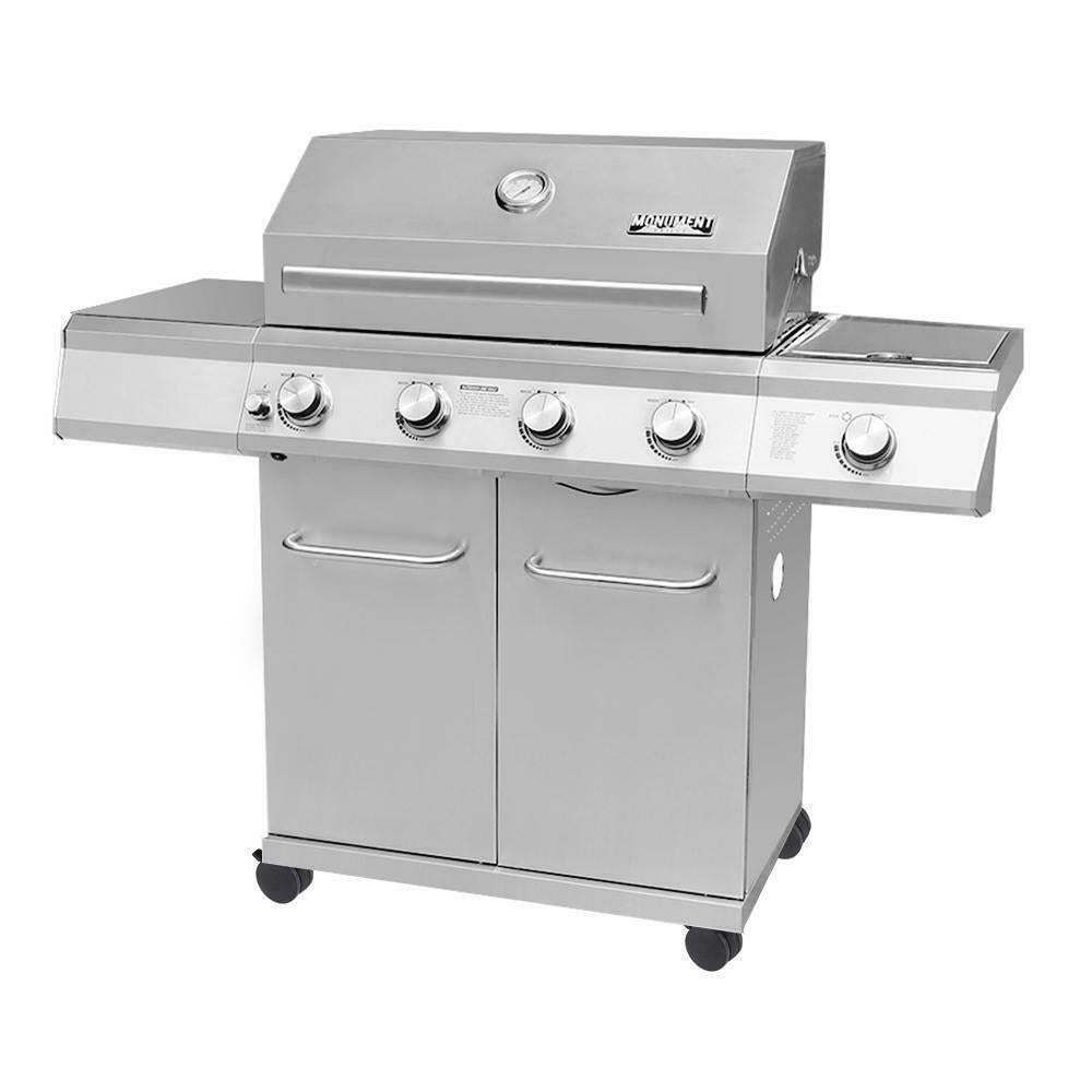 Monument Propane Gas Grill LED Controls  Steel 4 Burners 1 Side Burner
