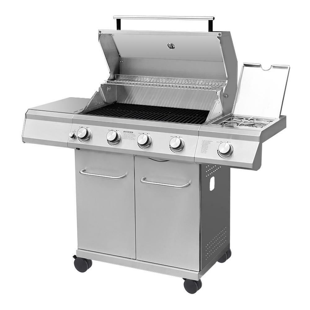 Monument Propane Gas Grill LED Controls  Steel 4 Burners 1 Side Burner