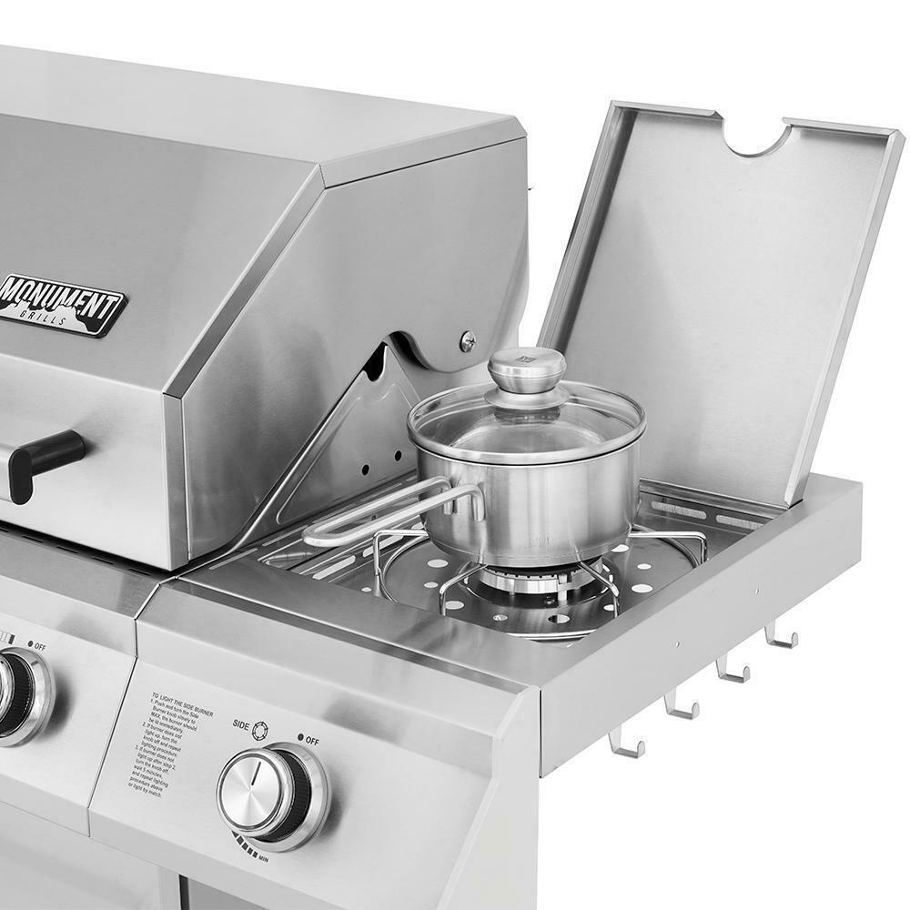Monument Propane Gas Grill LED Controls  Steel 4 Burners 1 Side Burner