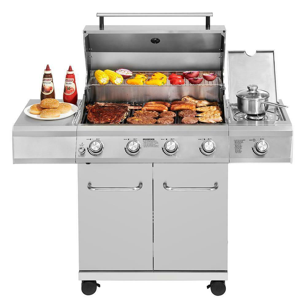 Monument Propane Gas Grill LED Controls  Steel 4 Burners 1 Side Burner