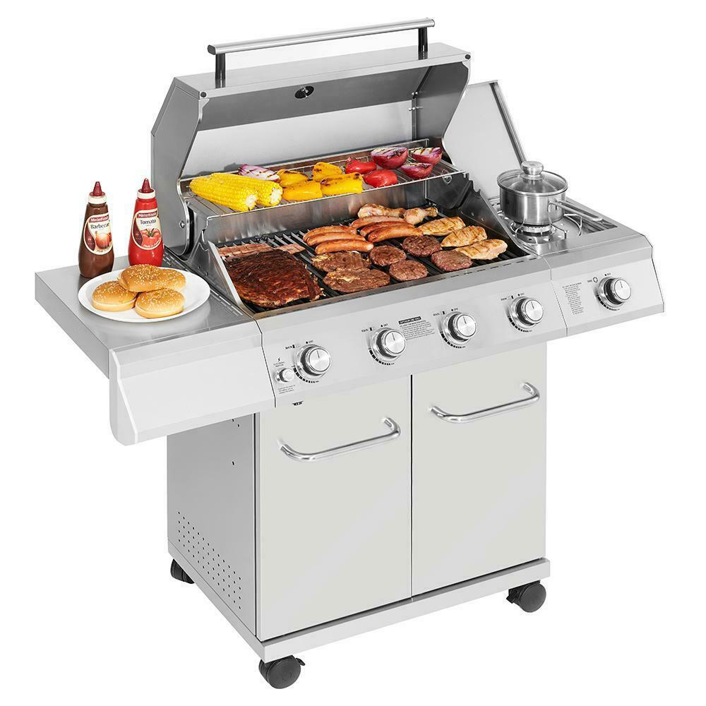 Monument Propane Gas Grill LED Controls  Steel 4 Burners 1 Side Burner
