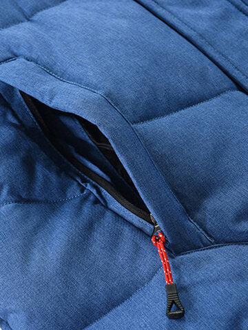 mens winter warm thicken zipper detail solid color hooded down coat