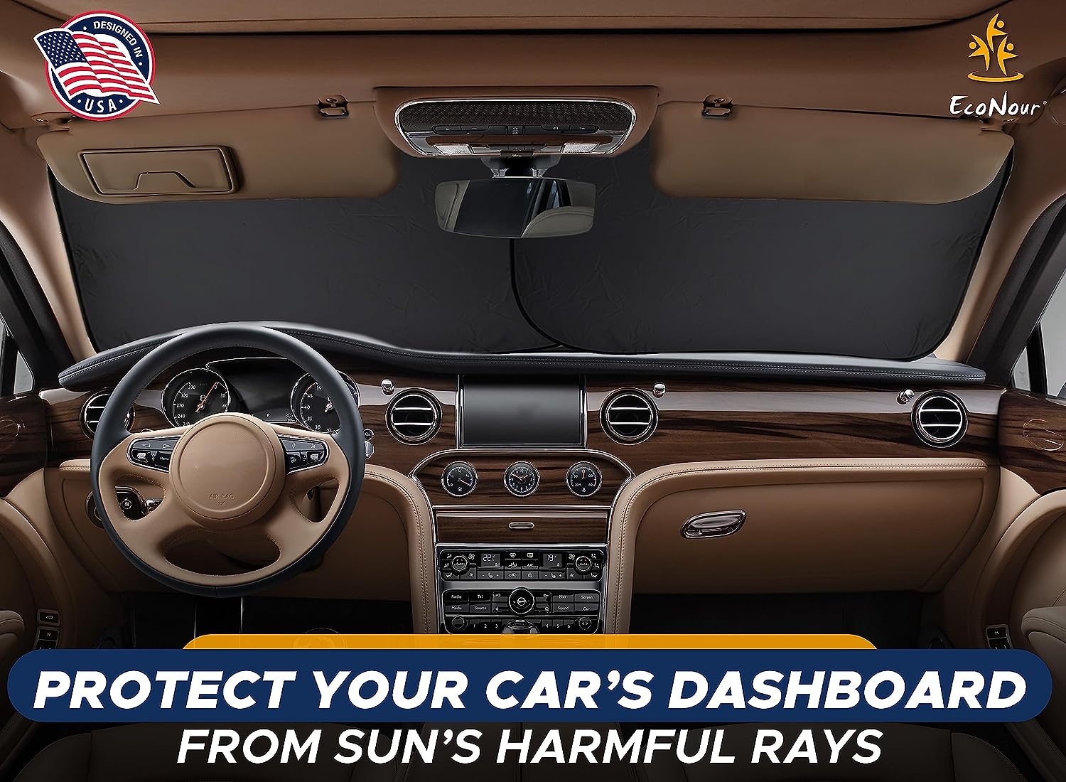 EcoNour 2-Piece Windshield Sun Shade for Jeep, Offers Complete Automotive Sun Protection, Foldable Jeep Windshield Shade Suits Wrangler, Compass, Gladiator &amp; Renegade, (X-Small 18 in x 26 in)