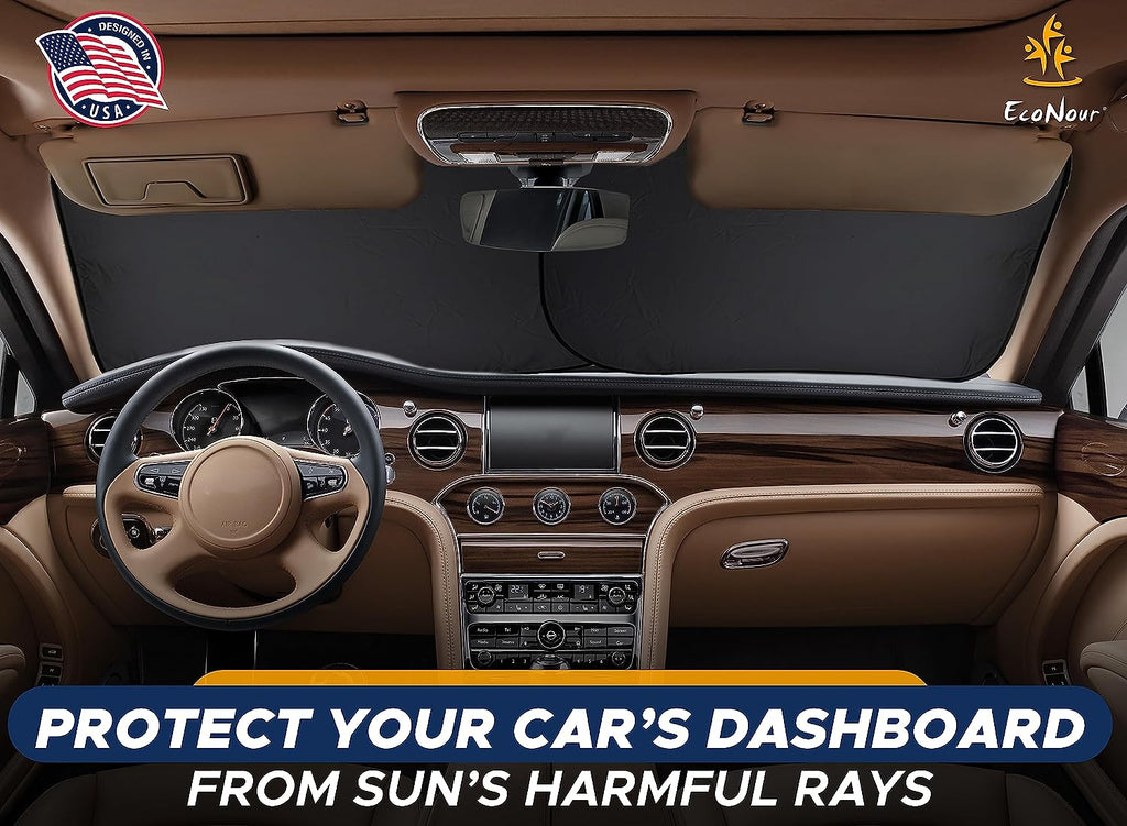 EcoNour 2-Piece Car Windshield Sun Shade, Sun Blocker for Car Windshield Reflects Heat and UV Rays, Foldable Automotive Interior Accessories for Sun Protection, Medium (28 in x 31 in)