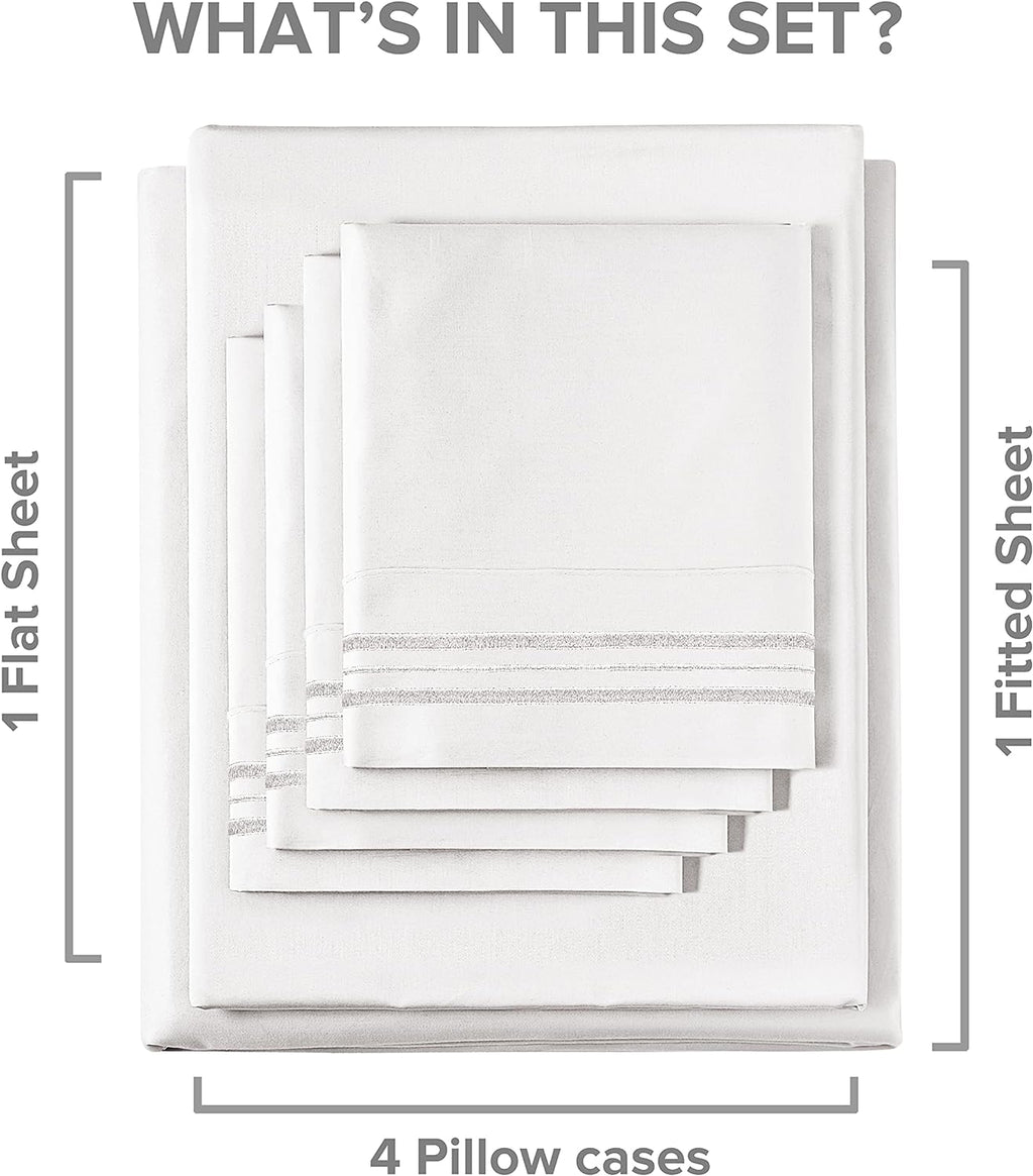 Extra Deep King Sheet Set - 6 Piece Breathable &amp; Cooling Sheets - Hotel Luxury Bed Sheets Set - Easy &amp; Secure Fit - Soft, Wrinkle &amp; Comfy Sheets Set - White Sheet Set w/Extra Deep Pockets