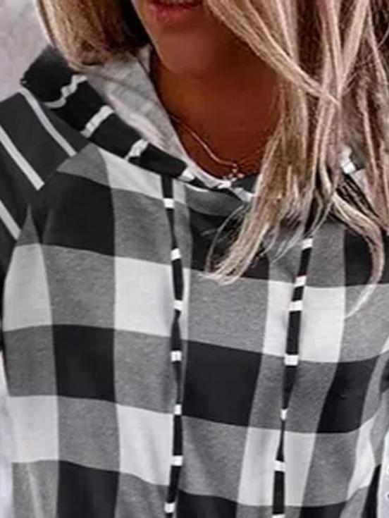 Casual Plaid Print Long Sleeves Hoodie Sweatshirt