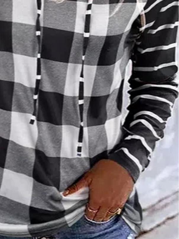 Casual Plaid Print Long Sleeves Hoodie Sweatshirt