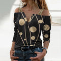 Fashion Long Sleeve Off-shoulder Polka Dot Print Top
