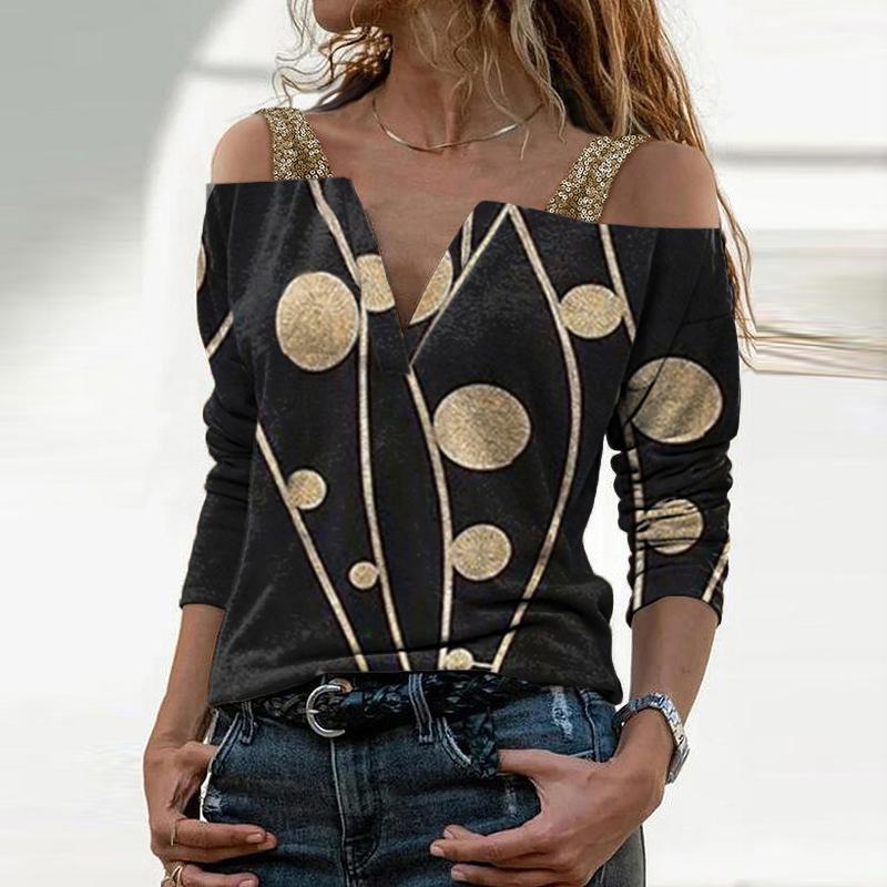 Fashion Long Sleeve Off-shoulder Polka Dot Print Top