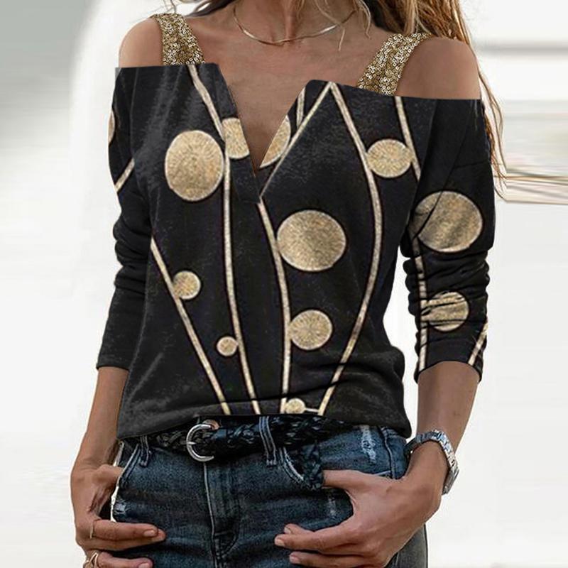 Fashion Long Sleeve Off-shoulder Polka Dot Print Top