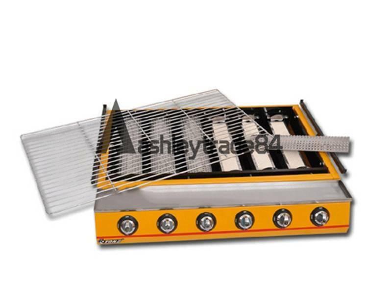 Commercial 6 head gas-fired grill smokeless barbecue machine