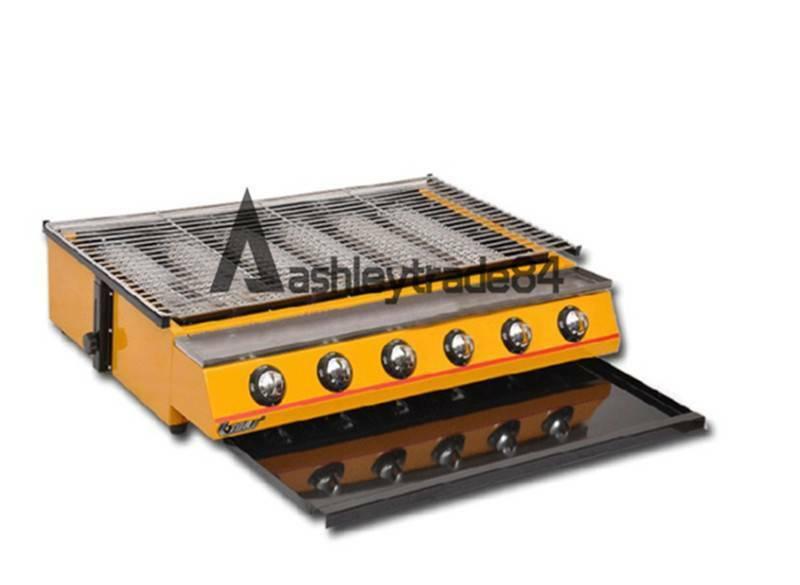 Commercial 6 head gas-fired grill smokeless barbecue machine