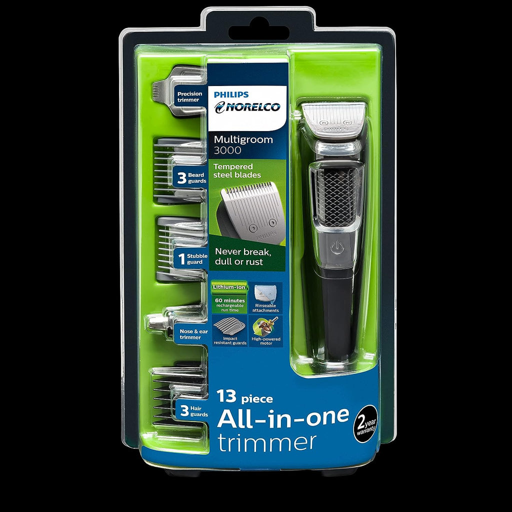 Philips Norelco Multigroomer All-in-One Trimmer Series 3000, 13 Piece Mens Grooming Kit, for Beard, Face, Nose, and Ear Hair Trimmer and Hair Clipper, NO Blade Oil Needed, MG3750/60