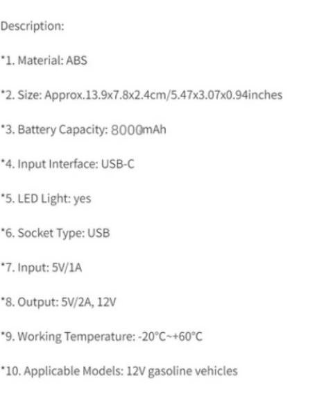 Car Jump Starter, Battery Power Bank For 8000mah Portable Emergency Booster, 12V Auto Starting Device Petrol Diesel Car Starter, 1pc, 2 Colors