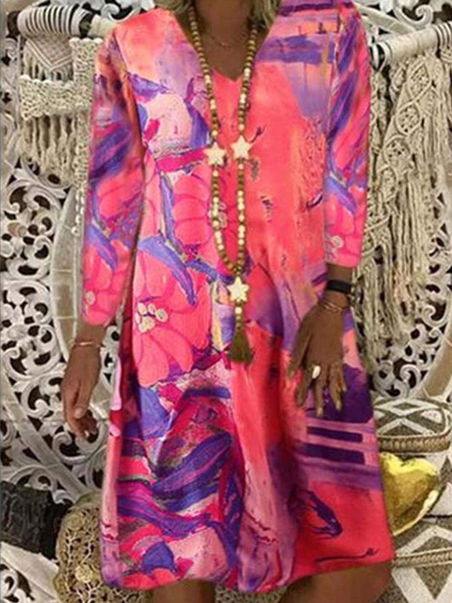 Fashion Loose V-neck Print Dress