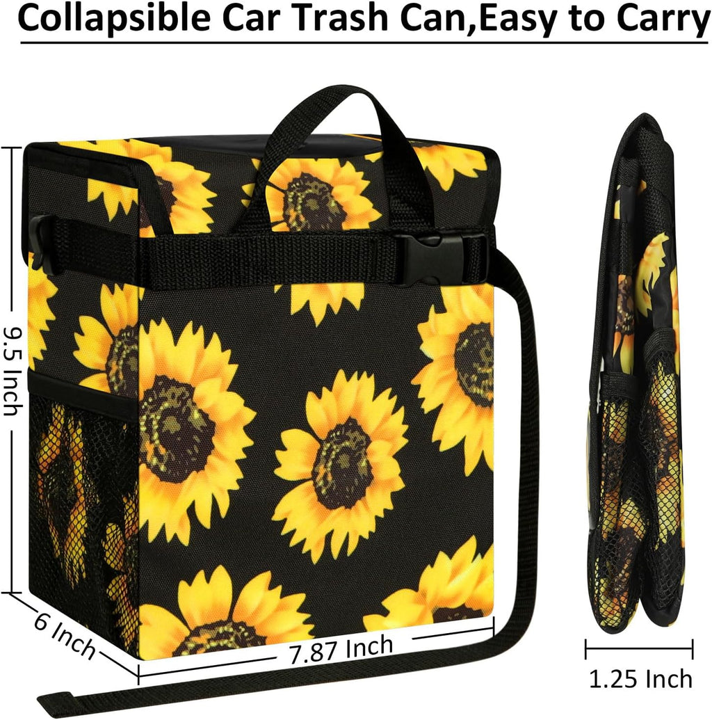 ELONGRIVER Car Trash Can Bin for Car Back Seat Leak Proof, Cute Car Trash Bag Hanging, Vehicle Trash Can for SUV Truck Van, Automotive Car Garbage Cans Front Seat Sunflower