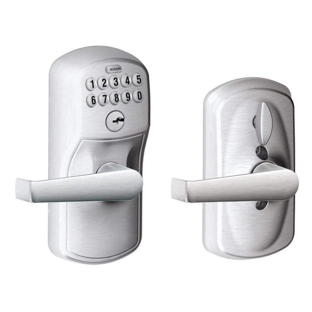 Plymouth Satin Chrome Electronic Door Lock with Elan Door Lever Featuring Flex Lock