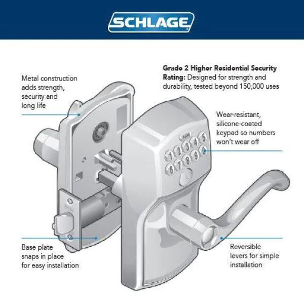 Plymouth Satin Chrome Electronic Door Lock with Elan Door Lever Featuring Flex Lock