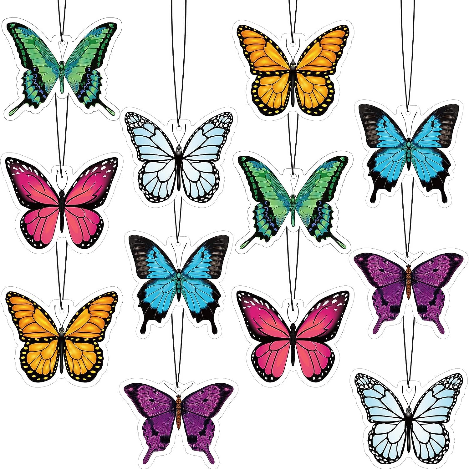 12 Pack Summer Flower Hanging Car Air Fresheners for Girls Women Cute Car Mirror Freshener (Butterfly)