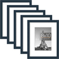 upsimples 8x10 Picture Frame Set of 5,Display Pictures 5x7 with Mat or 8x10 Without Mat,Wall Gallery Photo Frames, Navy Blue