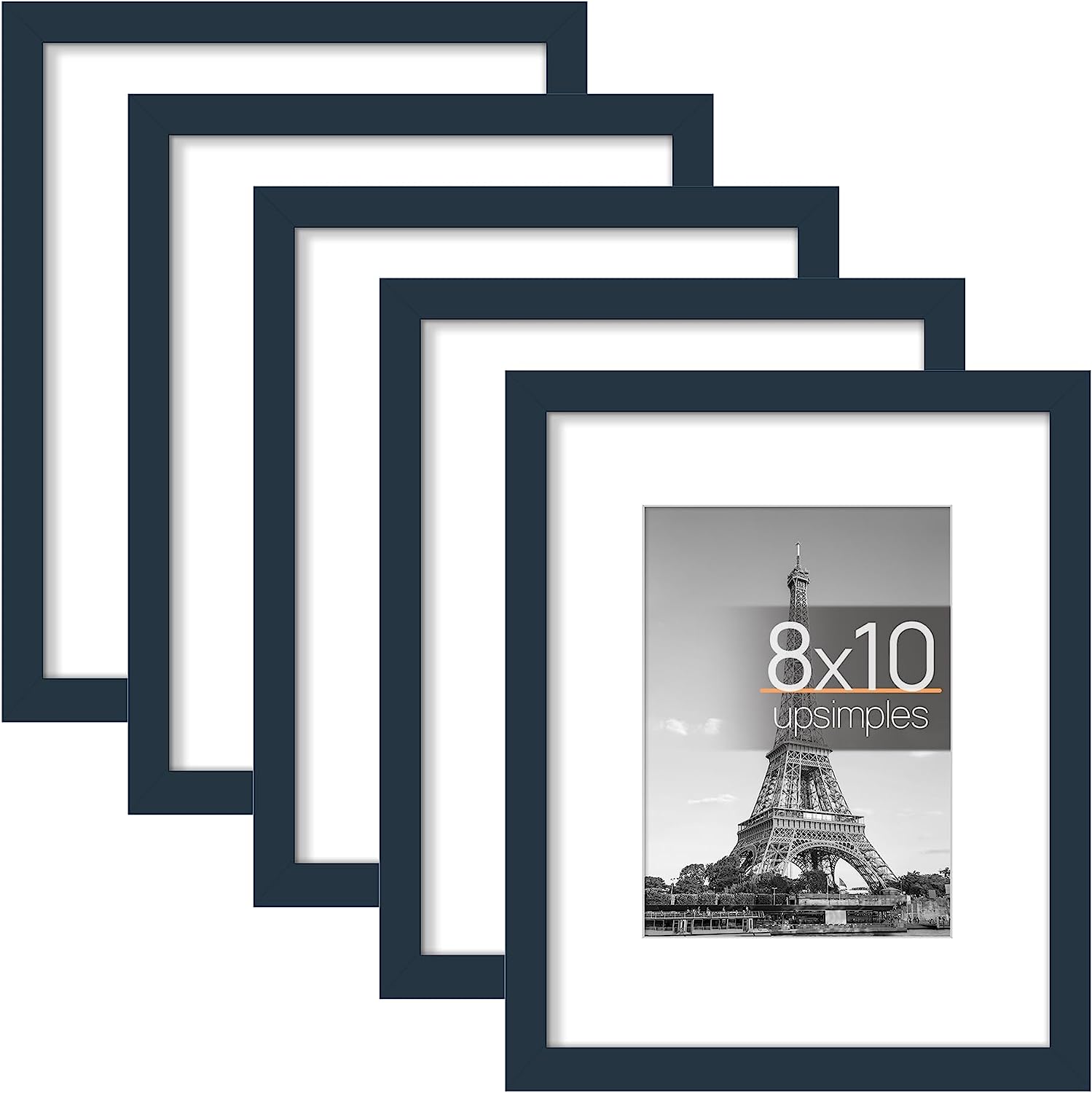 upsimples 8x10 Picture Frame Set of 5,Display Pictures 5x7 with Mat or 8x10 Without Mat,Wall Gallery Photo Frames, Navy Blue