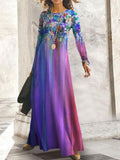 Round Neck Floral Print Casual Long-sleeved Maxi Dress