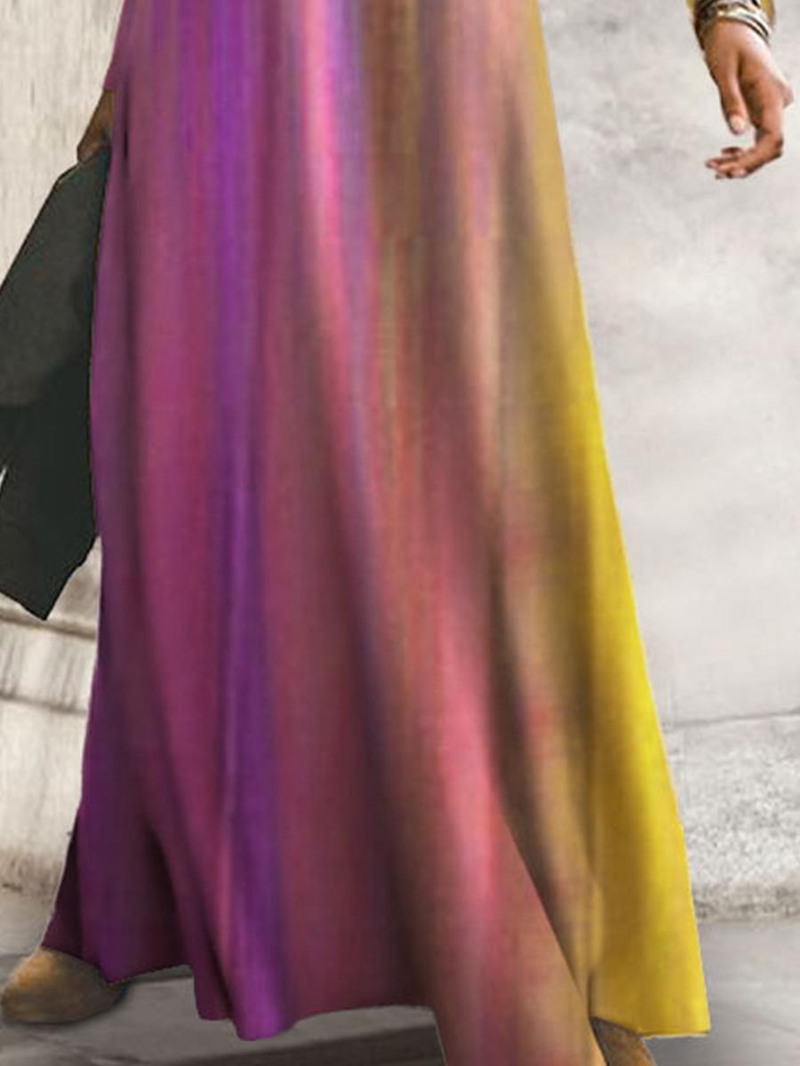 Round Neck Floral Print Casual Long-sleeved Maxi Dress
