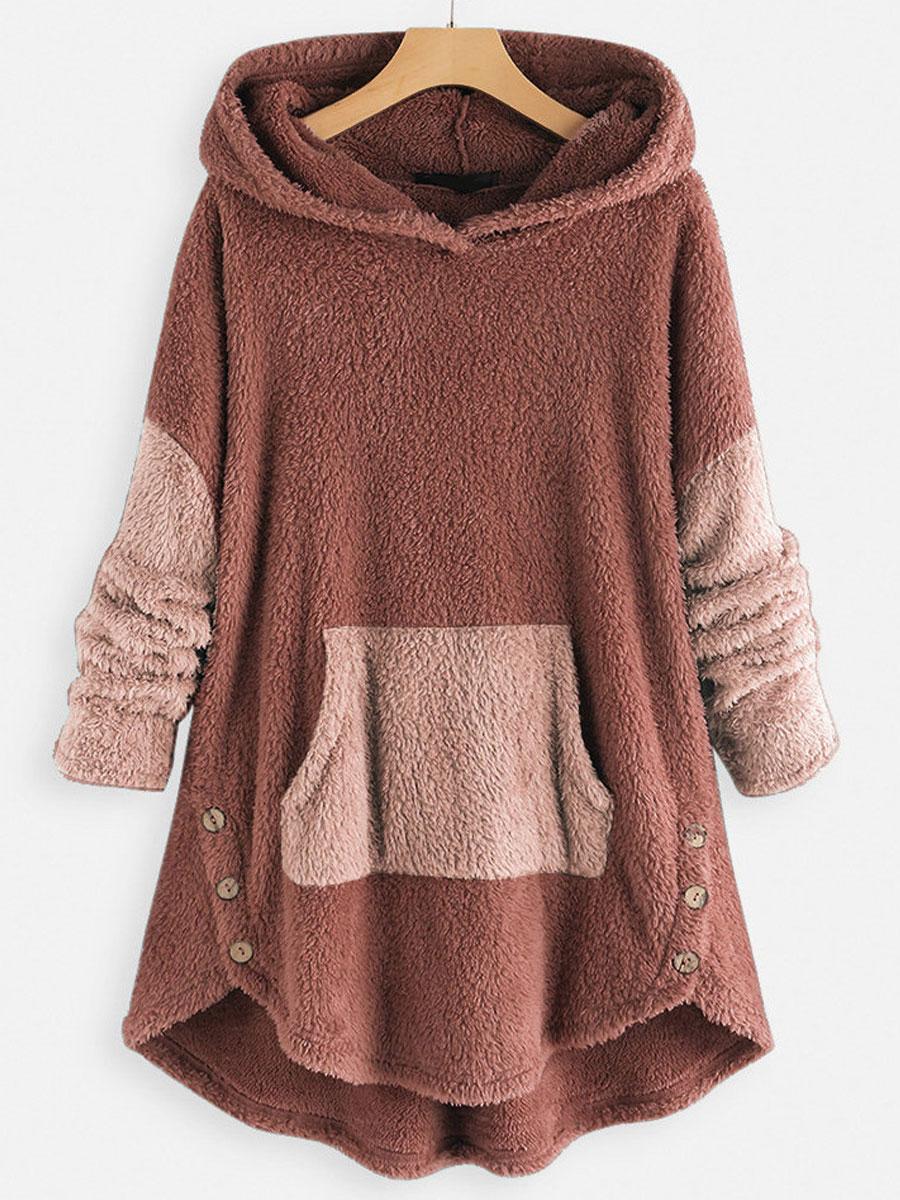 Contrast Stitching Double-sided Plush Casual Hoodie