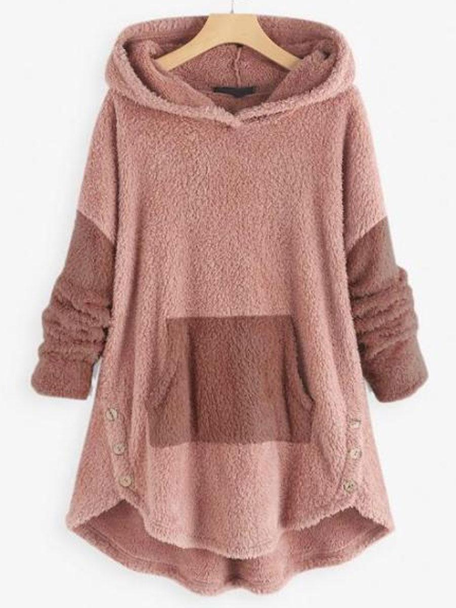 Contrast Stitching Double-sided Plush Casual Hoodie