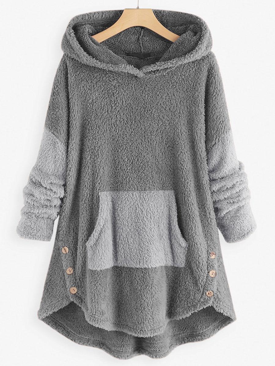 Contrast Stitching Double-sided Plush Casual Hoodie