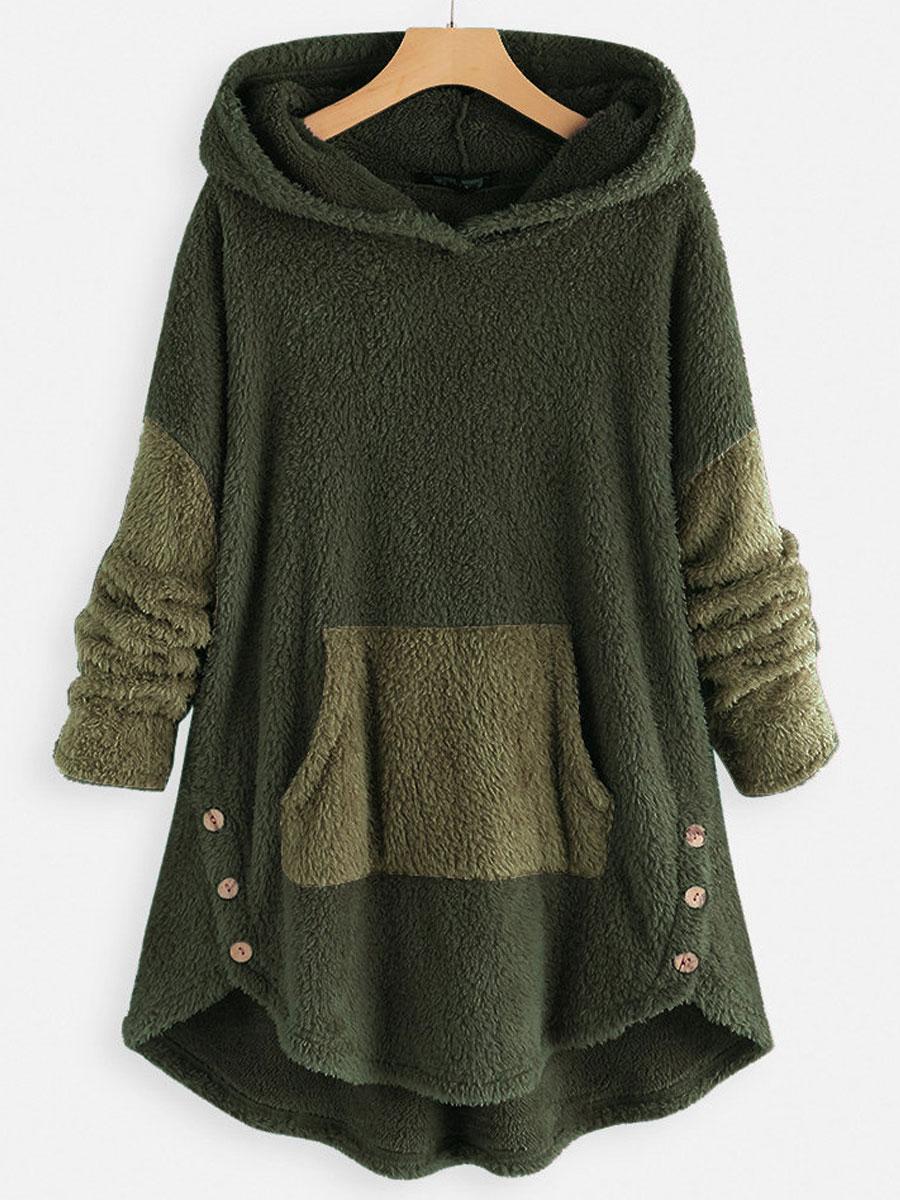 Contrast Stitching Double-sided Plush Casual Hoodie