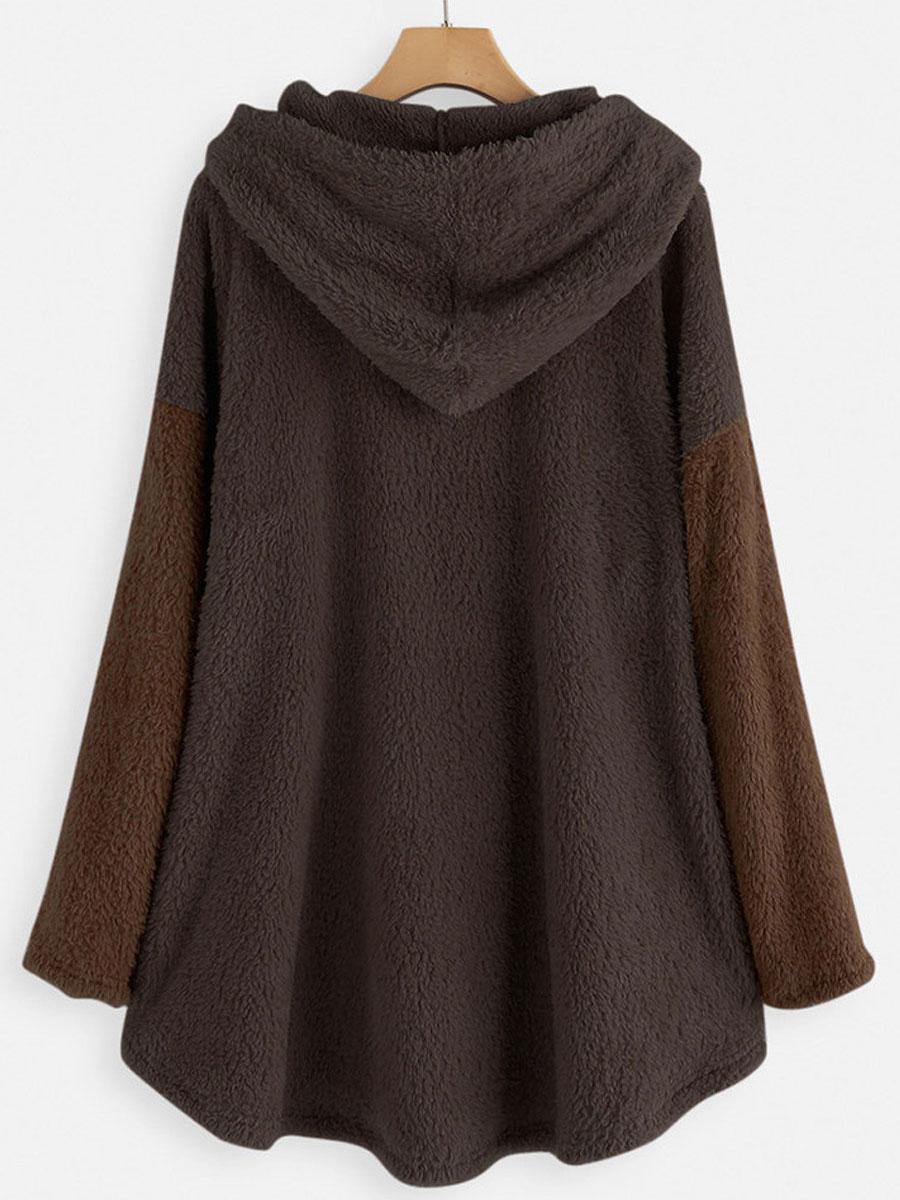 Contrast Stitching Double-sided Plush Casual Hoodie