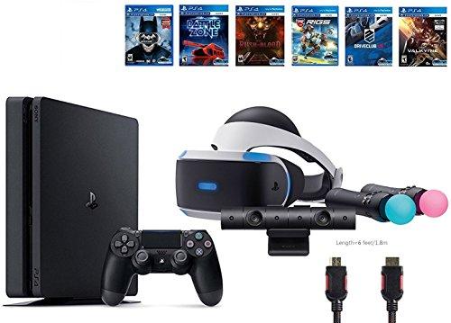 PlayStation VR Start Bundle 10 Items:VR Start Bundle,Sony PS4 Slim 1TB Console - Jet Black,6 VR Game Disc Until Dawn:Rush of Blood, EVE:Valkyrie,Battlezone,Batman:Arkham VR, DriveClub,Battlezone
