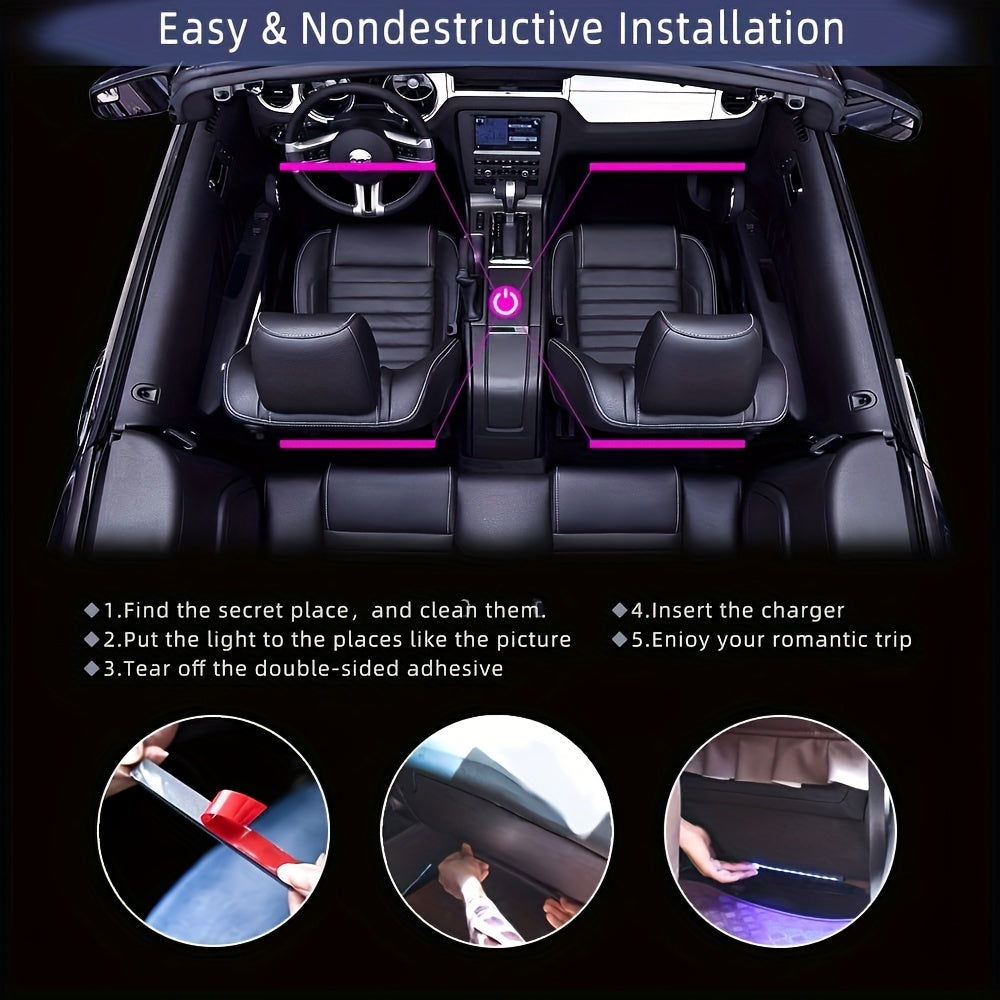 Neon LED Car Interior Ambient Foot Strip Light Kit Accessories Backlight Remote App Remote No Battery Music Control Auto RGB Decorative Lamps