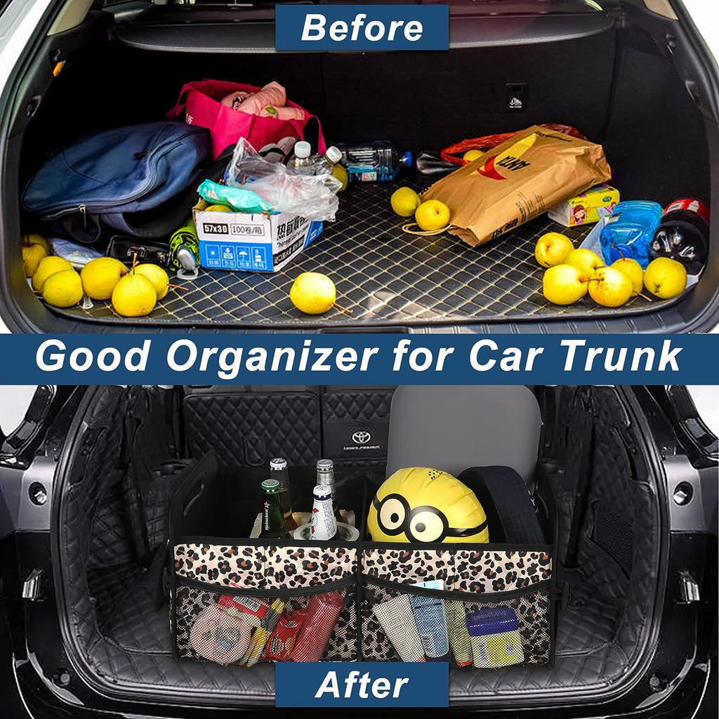 Deosk Car Trunk Organzier for suv,Car Organziers and Storage with 6 Big Pocket for Women/Men 50L Waterproof Polyester Trunk Organzier for Minivan/Truck(Medium,Leopard print)
