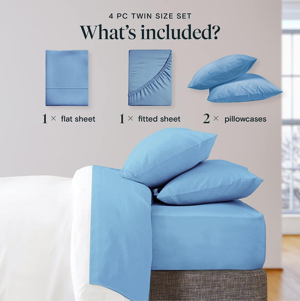 LuxClub Twin Sheets Set - Soft Twin Bed Sheets for Boys and Girls, 4 PC Deep Pockets 18" Eco Friendly Wrinkle Free Fitted Sheets Machine Washable Hotel Bedding Silky Soft - Light Blue Twin