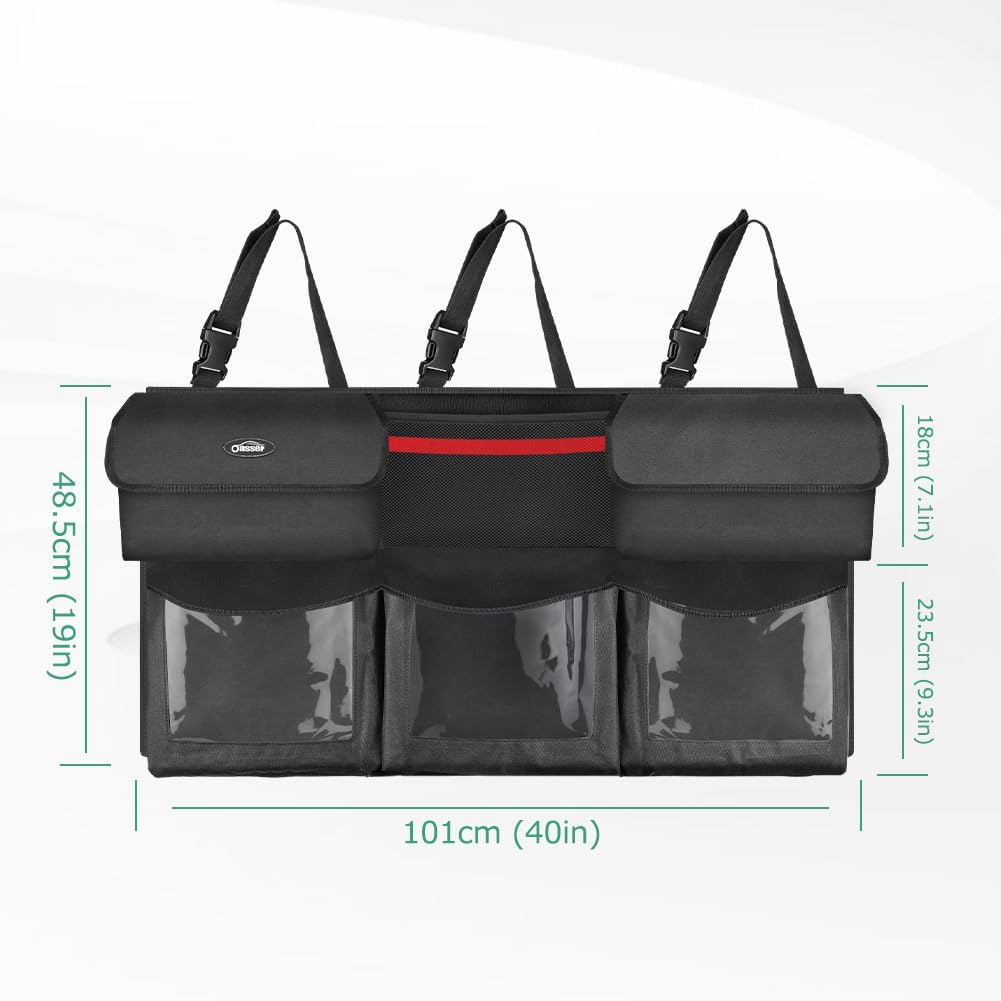 Oasser Back Seat Trunk Organizer Hanging Car Organizer Trunk Foldable Cargo Storage with 6 Large Pockets 3 Adjustable Straps