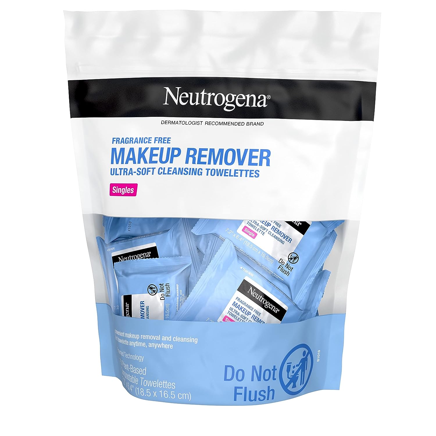 Neutrogena Fragrance-Free Makeup Remover Cleansing Towelette Singles, Individually-Wrapped Daily Face Wipes to Remove Dirt, Oil, Makeup &amp; Waterproof Mascara for Travel &amp; On-the-Go, 20 ct (Pack of 6)
