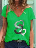 V-neck Love Print Loose Short-sleeved T-shirt