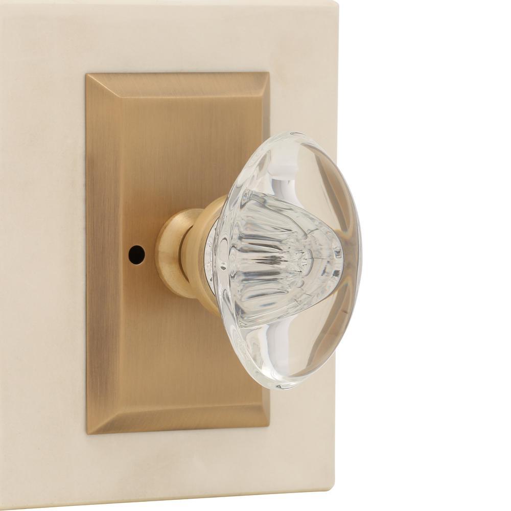 Studio Plate 2-3/4 in. Backset Antique Brass PassaHall/Closet Oval Clear Crystal Glass Door Knob