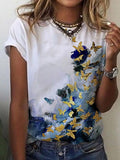 Round Neck Butterfly Print Short-Sleeved Casual Lady T-Shirt