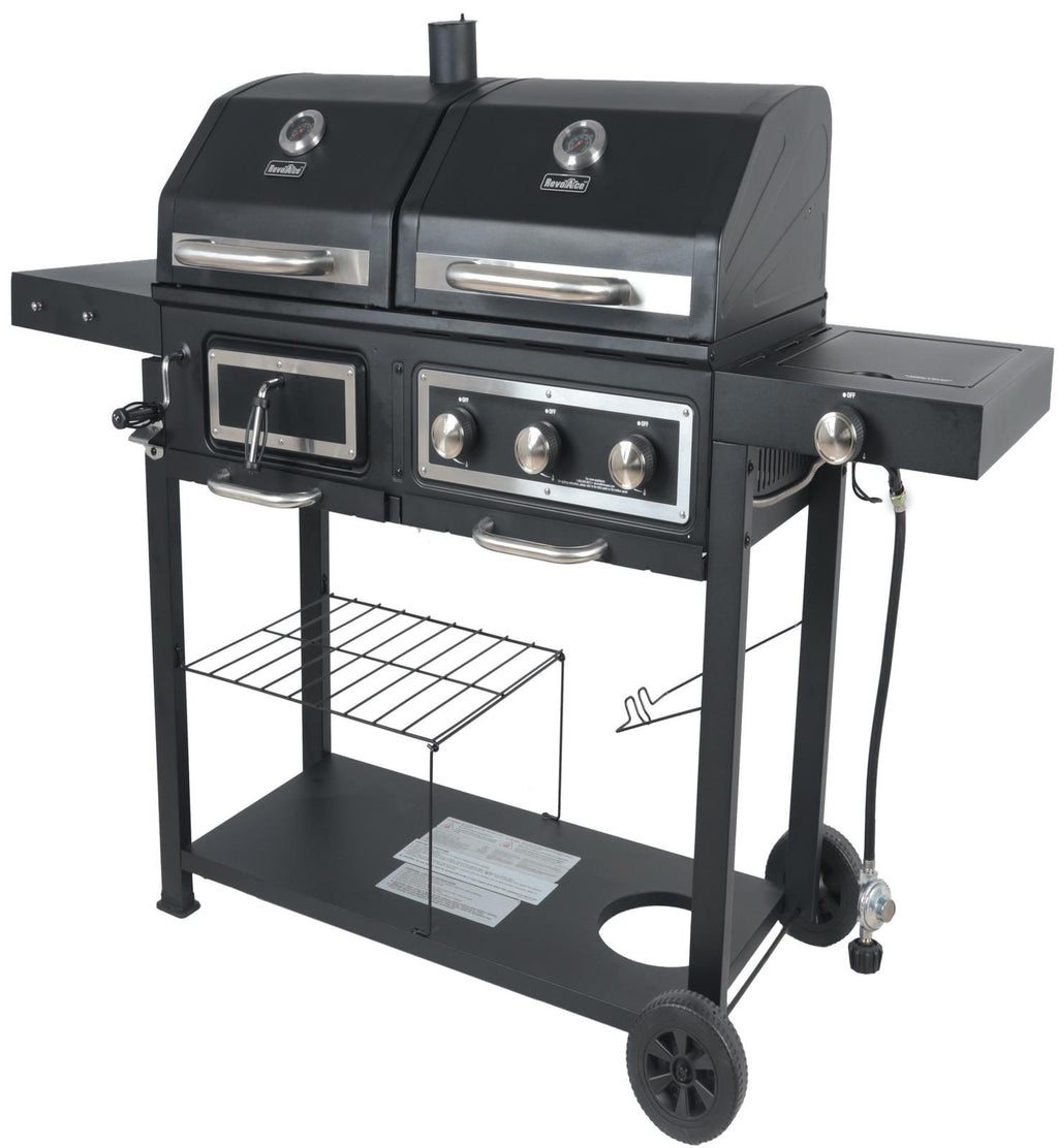Dual Fuel Gas & Charcoal Combo BBQ Grill,Side Burner, Black with , NEW