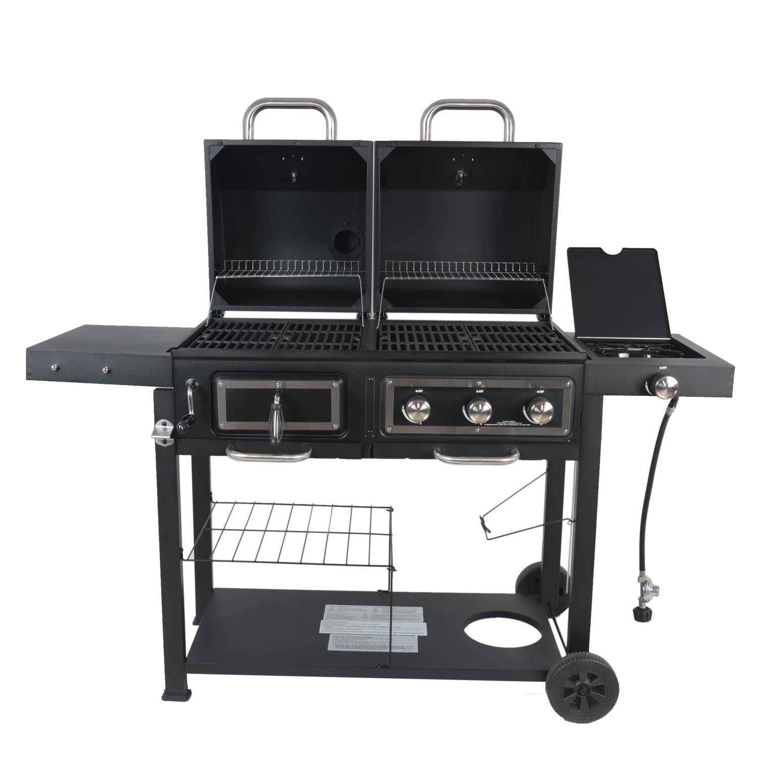 Dual Fuel Gas & Charcoal Combo BBQ Grill,Side Burner, Black with , NEW