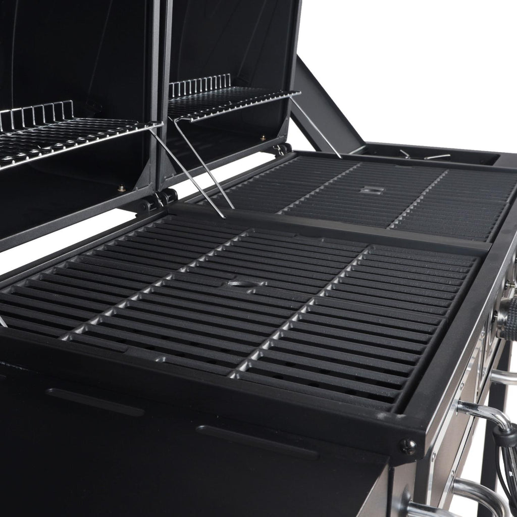 Dual Fuel Gas & Charcoal Combo BBQ Grill,Side Burner, Black with , NEW