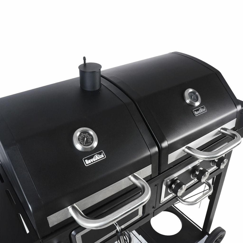 Dual Fuel Gas & Charcoal Combo BBQ Grill,Side Burner, Black with , NEW