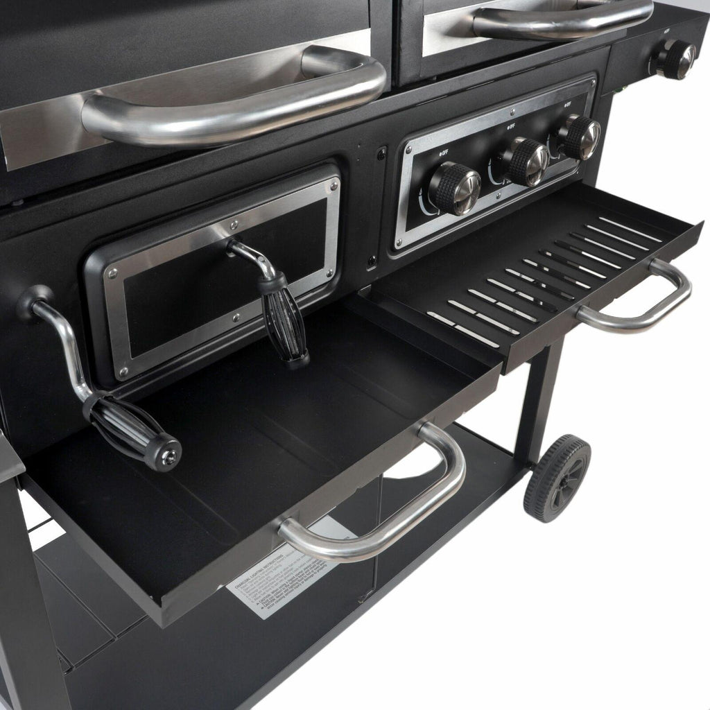 Dual Fuel Gas & Charcoal Combo BBQ Grill,Side Burner, Black with , NEW